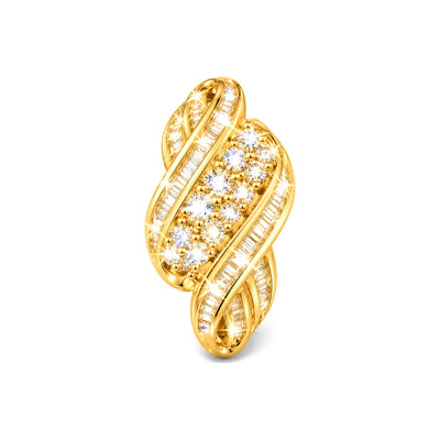 Dije Oro 10k Entrelazado con Baguettes y Cluster de Diamantes Naturales