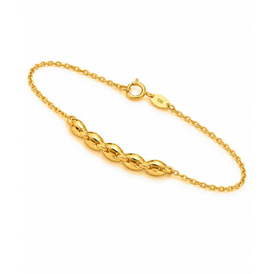 Brazalete de Dama Oro 14k Eslabones Abombados con Cadena Fina
