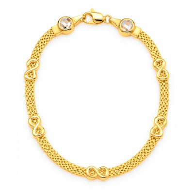 Brazalete Oro 10k Malla con Infinitos y Circonios