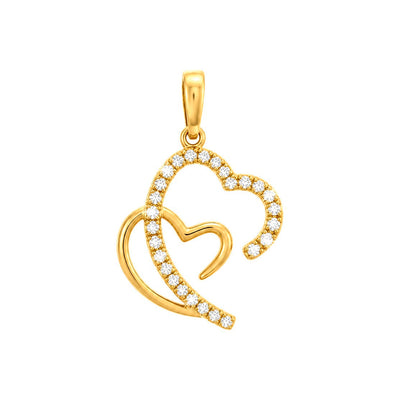 Dije Doble Corazón Oro 14k con Diamantes Naturales