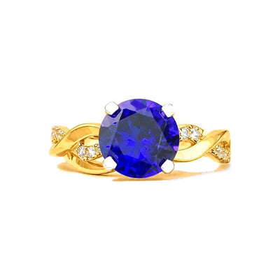 Anillo de Dama Oro 10k Solitario Azul con Banda Entrelazada