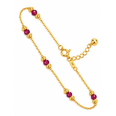 Brazalete de Dama Oro 14k con Bolitas de Circonio Fucsia