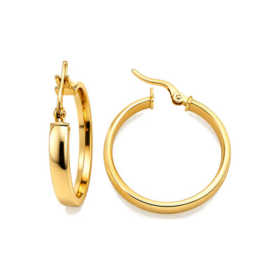 28mm x 4mm Aretes de Dama Oro 10k Argolla Plana con Dije Rectangular