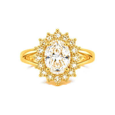 Anillo de Matrimonio para Dama Oro 10k Solitario Oval con Halo de Flores