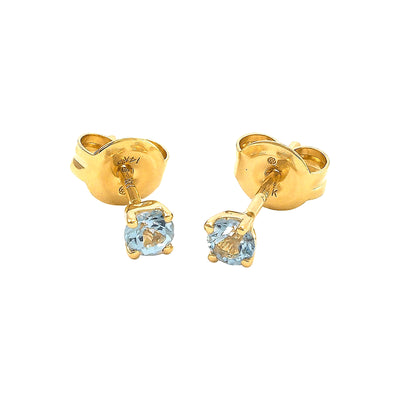 3mm Aretes de Dama Oro 14k Topos con Aguamarina