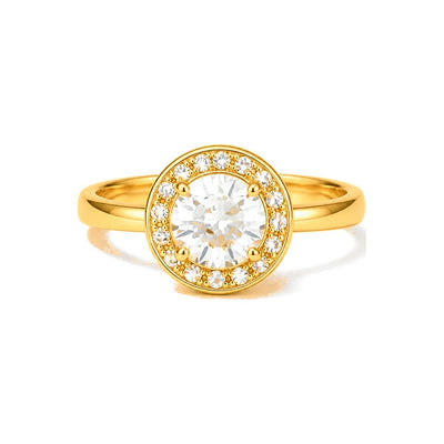 Anillo de Matrimonio Dama Oro 14k Halo Redondo Banda Lisa