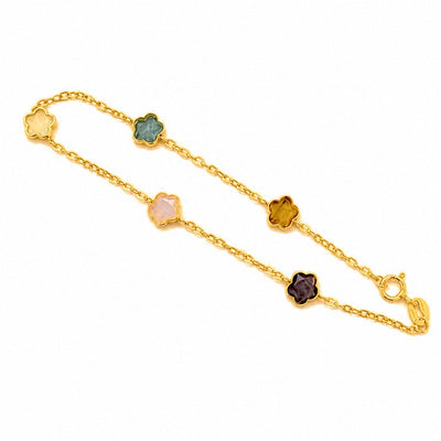 Brazalete Oro 10k Flores de Colores