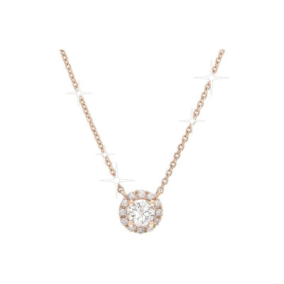 6mm Collar Oro Rosa 14k con Halo Redondos con Diamantes Naturales