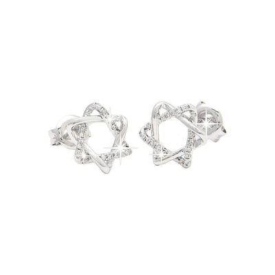Aretes de Dama Oro Blanco 14k Estrella Pavé con Diamantes Naturales