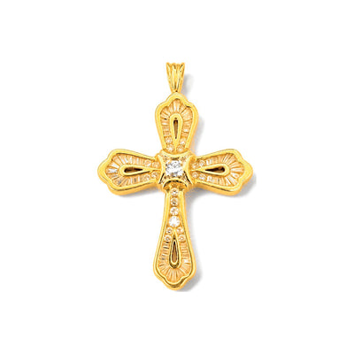 Dije Cruz Grande Oro 14k con Diamantes Naturales