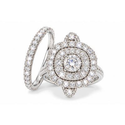 Anillo de Compromiso para Dama Oro Blanco 10k Dúo Halo Doble con Diamantes Naturales