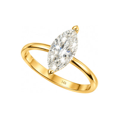 Anillo de Matrimonio Dama Oro 14k Solitario Marquesa con Diamante de Laboratorio