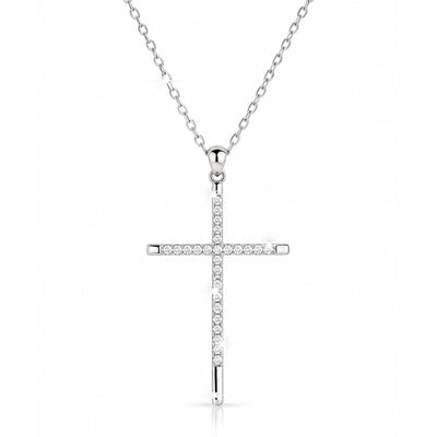 Cadena de Mujer Oro Blanco 14k con Dije de Cruz y Diamantes Naturales