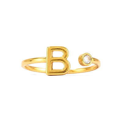 Anillo de Dama Oro 14k Letra B con Circonia