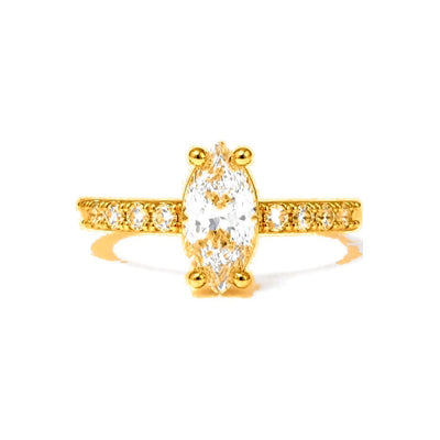 Anillo de Matrimonio para Dama Oro 10k Solitario Marquesa con Hombros de Circonias