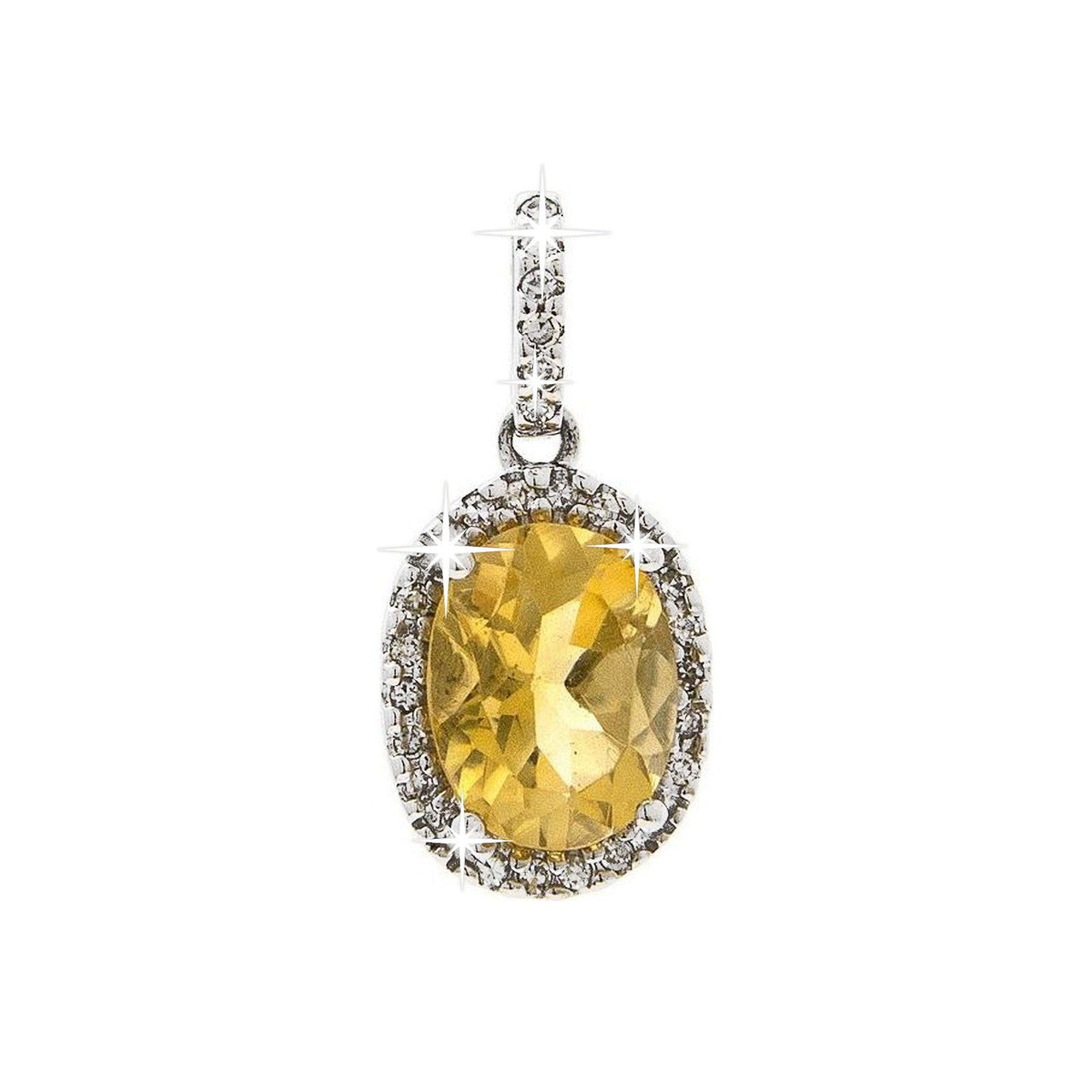 Dije Oro Blanco 14k Ovalados con Citrino y Diamantes Naturales