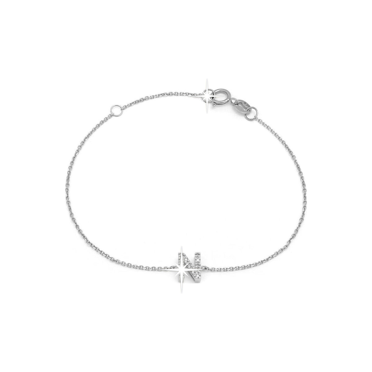 Brazalete de Dama Oro Blanco 14k Inicial con Diamantes Naturales