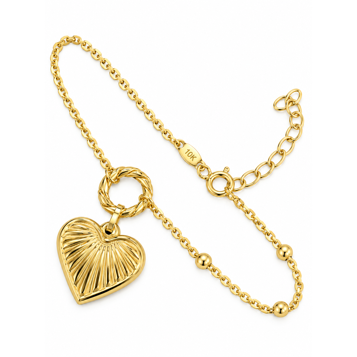 Brazalete de Dama Oro 10k Dije de Corazón Texturizado