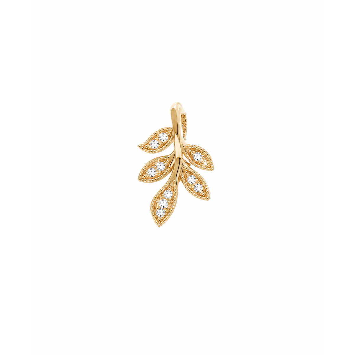 Dije Hoja de Olivo Oro 14k con Circonios