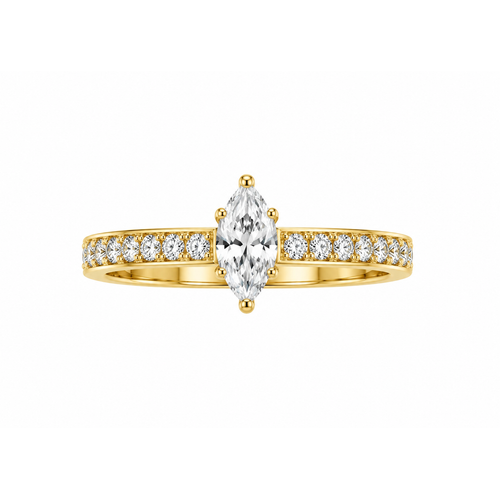 Anillo de Matrimonio para Dama Oro 10k Solitario Marquesa con Pavé en Banda