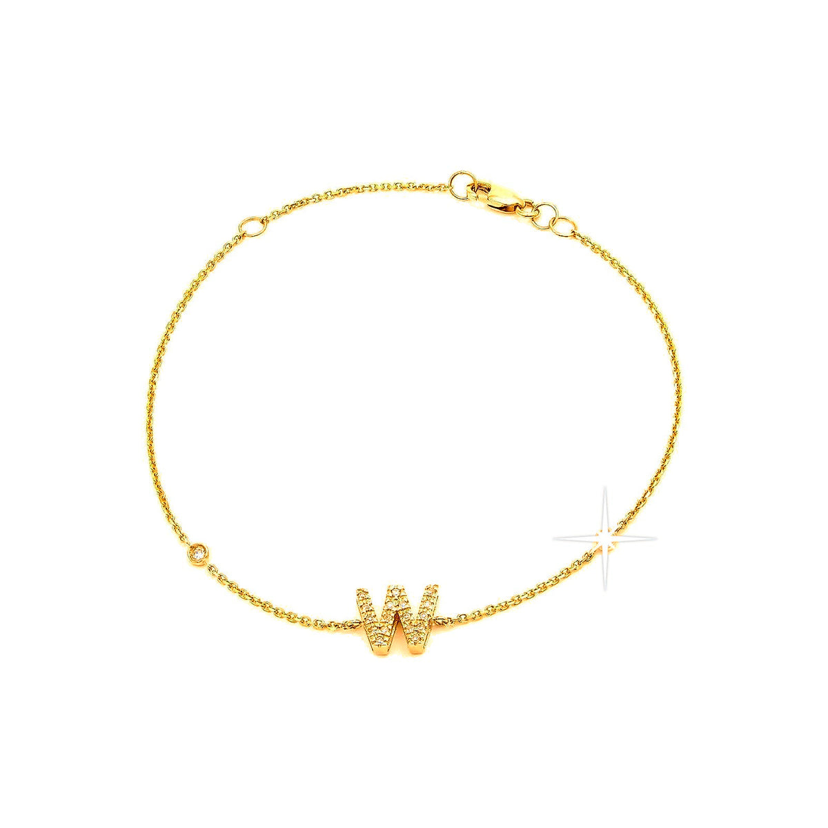 7mm Brazalete de Dama Oro 14k Inicial Pavé con Diamantes Naturales