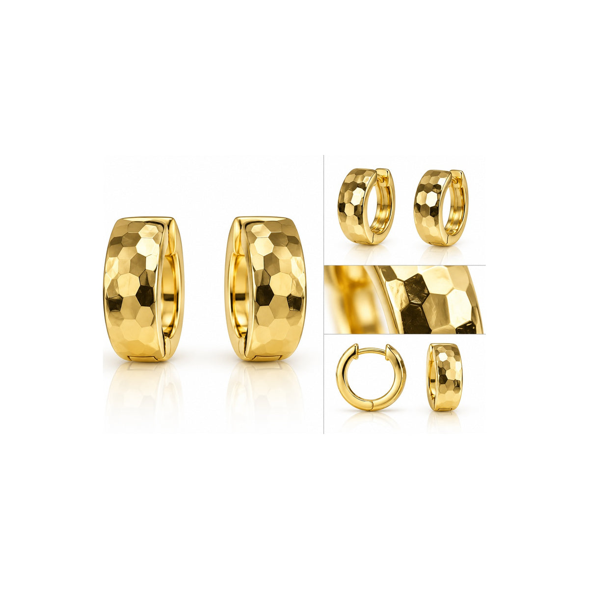 Aretes de Dama Oro 10k Huggie Ancho Martillado