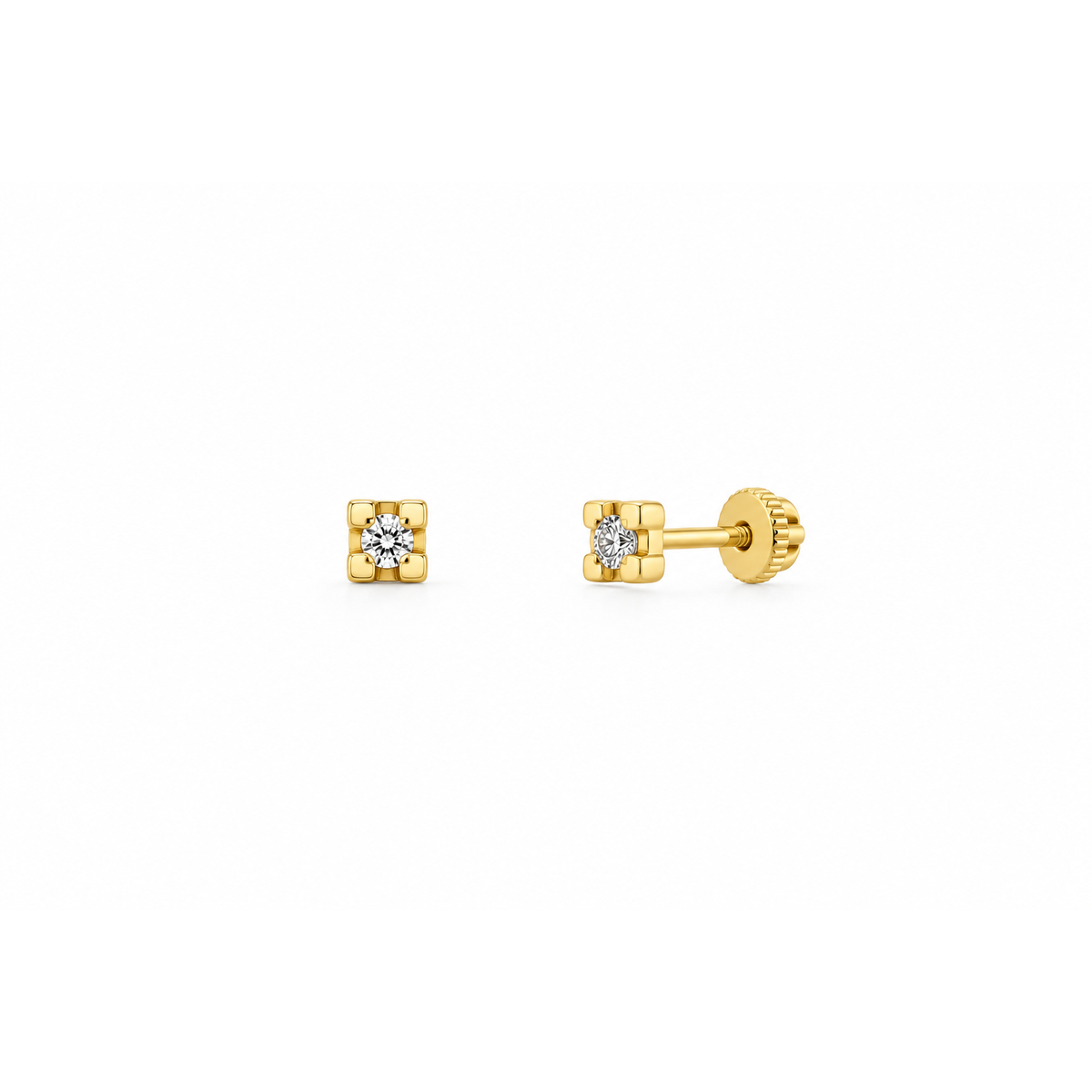 Aretes para Bebé Oro 14k Cuadrado con Circonio