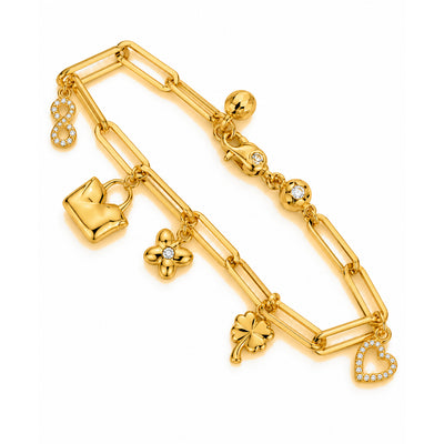 Brazalete de Dama Oro 10k Eslabones con Dijes Colgantes