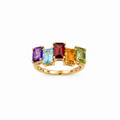 Anillo de Dama Oro 14k Cinco Piedras Naturales Multicolor