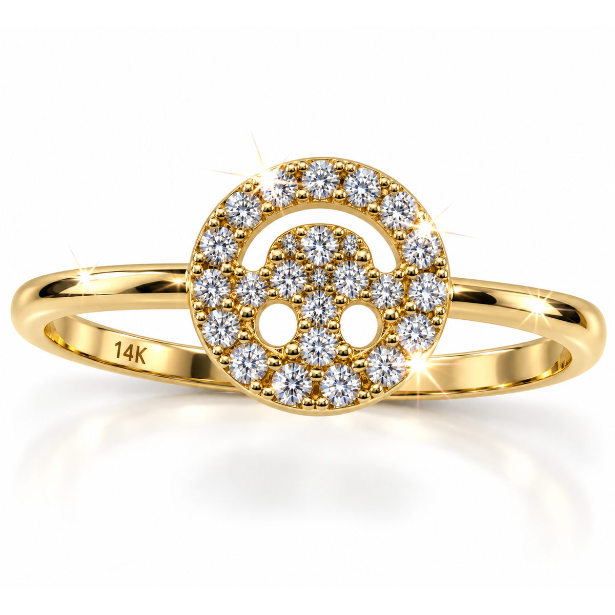 Anillo de Dama Oro 14k Disco con Diamantes Naturales