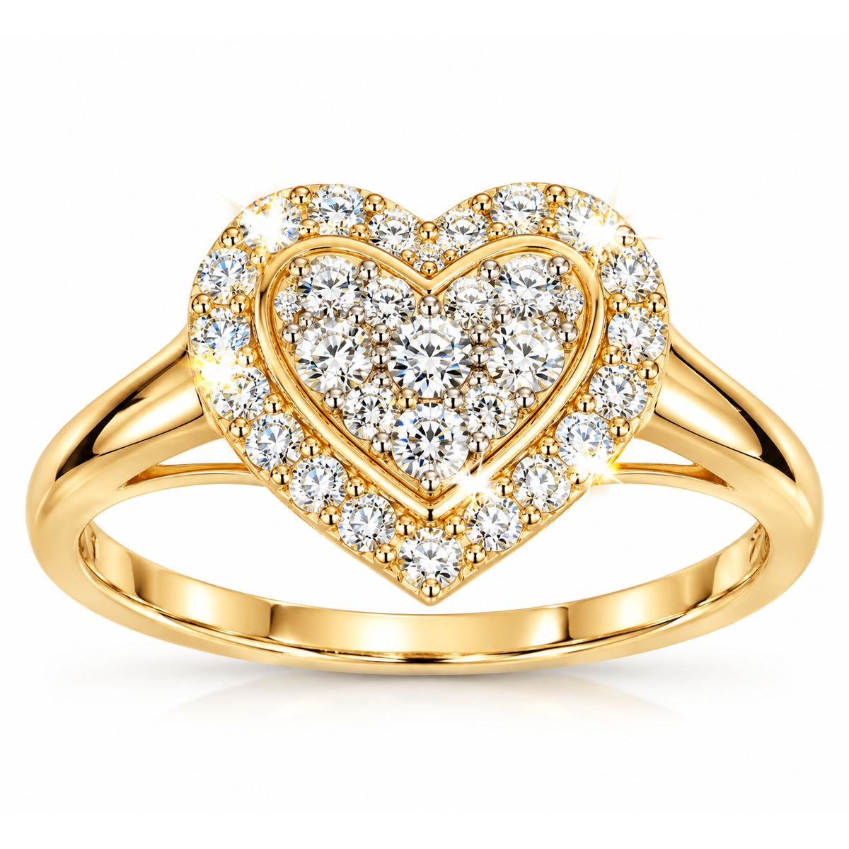 Anillo de Dama Oro 10k Corazón con Halo de Diamantes Naturales