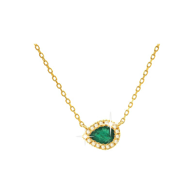 Collar Oro 14k Gota con Esmeralda y Diamantes Naturales
