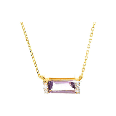 9x3.5mm Collar Oro 14k Barra con Amatista Rosa y Diamantes Naturales