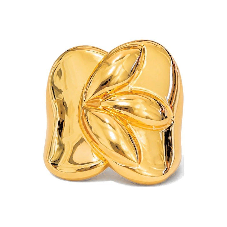 Anillo de Dama Oro 10k Abultado Hoja Asimétrica