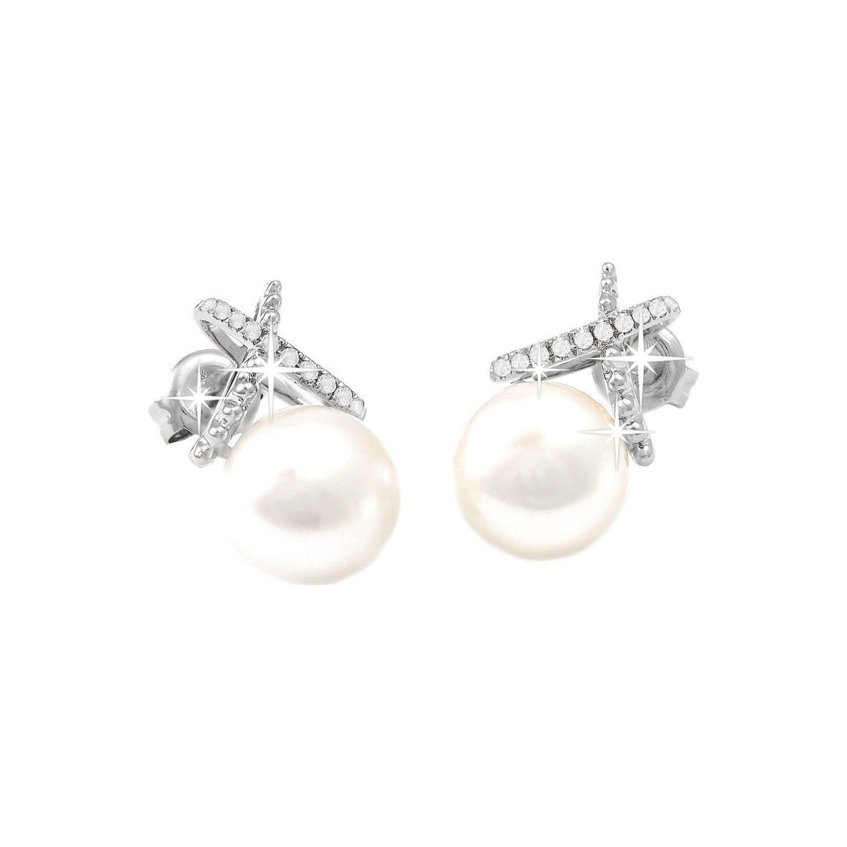 Aretes de Dama Oro Blanco 14k Gota con Perla y Diamantes Naturales
