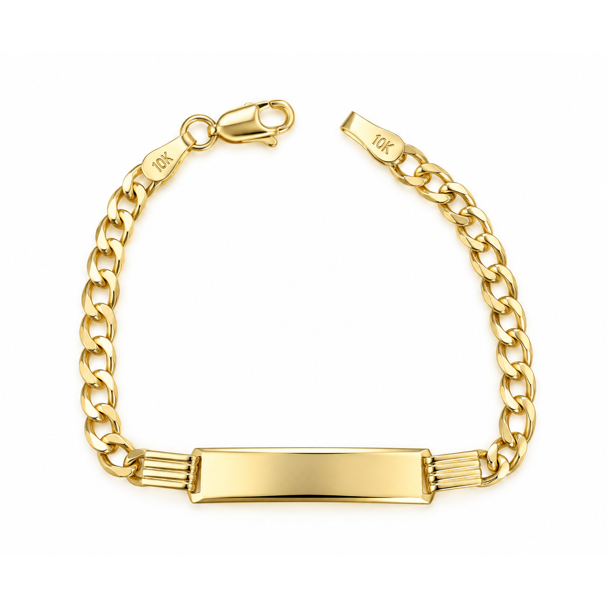 4mm Brazalete Infantil Oro 10k Semisólido Cubano con Placa 5.5 Pulgadas