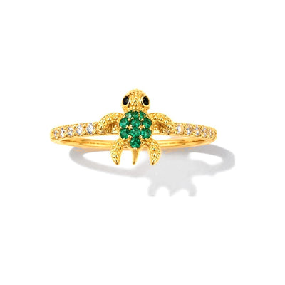 Anillo de Dama Oro 14k Tortuga Circonio Verde