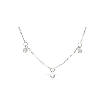 Collar Oro Blanco 14k Tres Piedras con Diamantes Naturales