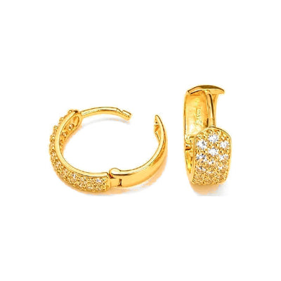 Aretes de Dama Oro 10k Argolla Pave con Circonios