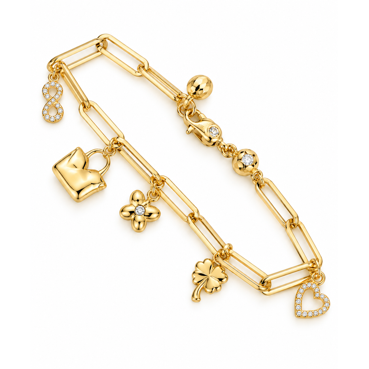 Brazalete de Dama Oro 10k Eslabones con Dijes Colgantes