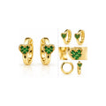 Aretes de Dama Oro 10k Huggie Corazón con Circonias Verdes