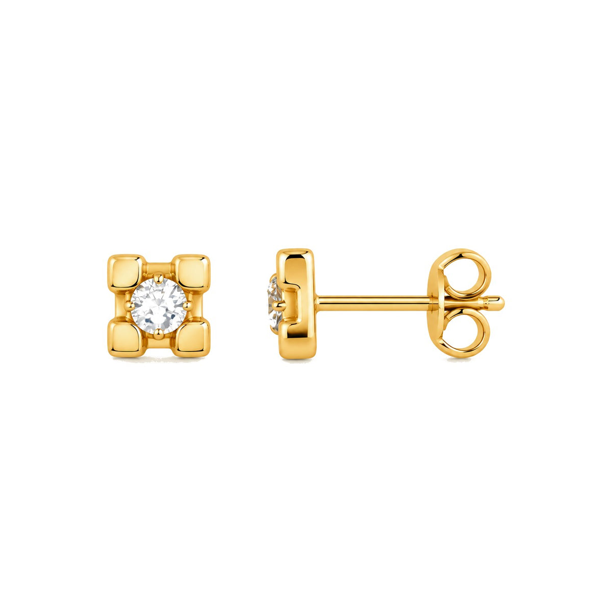 Aretes de Dama Oro 14k Solitario con Garras Cuadradas