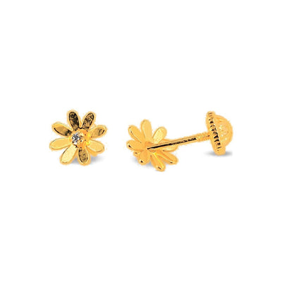 Aretes de Dama Oro 14k Margarita con Circonio