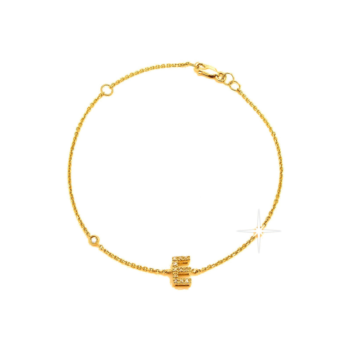 7mm Brazalete de Dama Oro 14k Inicial Pavé con Diamantes Naturales