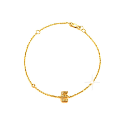 7mm Brazalete de Dama Oro 14k Inicial Pavé con Diamantes Naturales