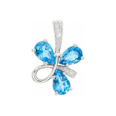 Dije Flor Topacio Azul Oro Blanco 14k con Diamantes Naturales