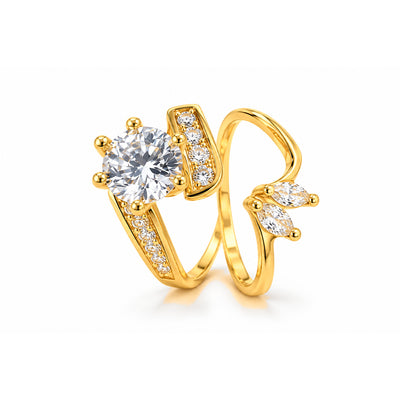 Set Anillo Matrimonio Oro 14k Solitario y Marquesas