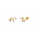 6x12mm Aretes de Dama Oro 14k Rama con Hojas de Diamantes Naturales