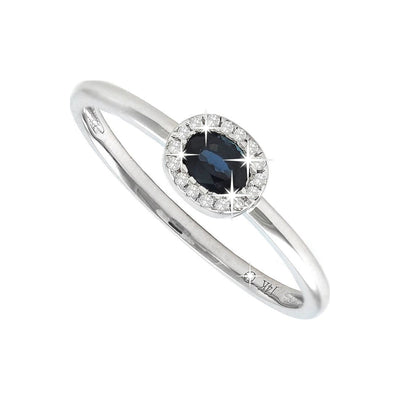 Anillo de Dama Oro Blanco 14k Ovalados con Zafiro y Diamantes Naturales