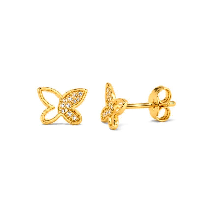 Aretes de Dama Oro 10k Mariposa Asimétrica con Circonios